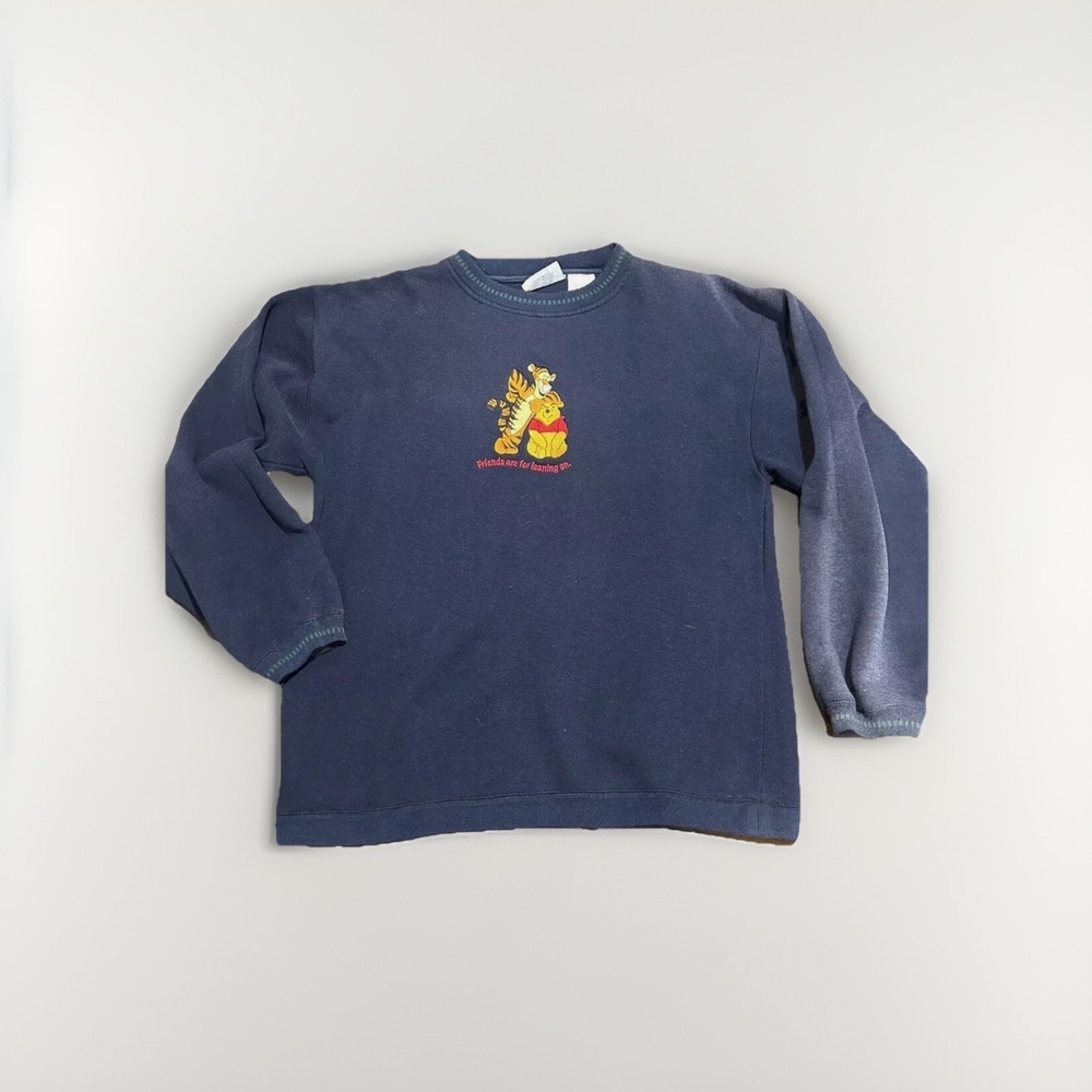 Disney Winnie Vtg Navy‎ Pooh Tigger Friendship Embroidered Sweatshirt Sz L Retro